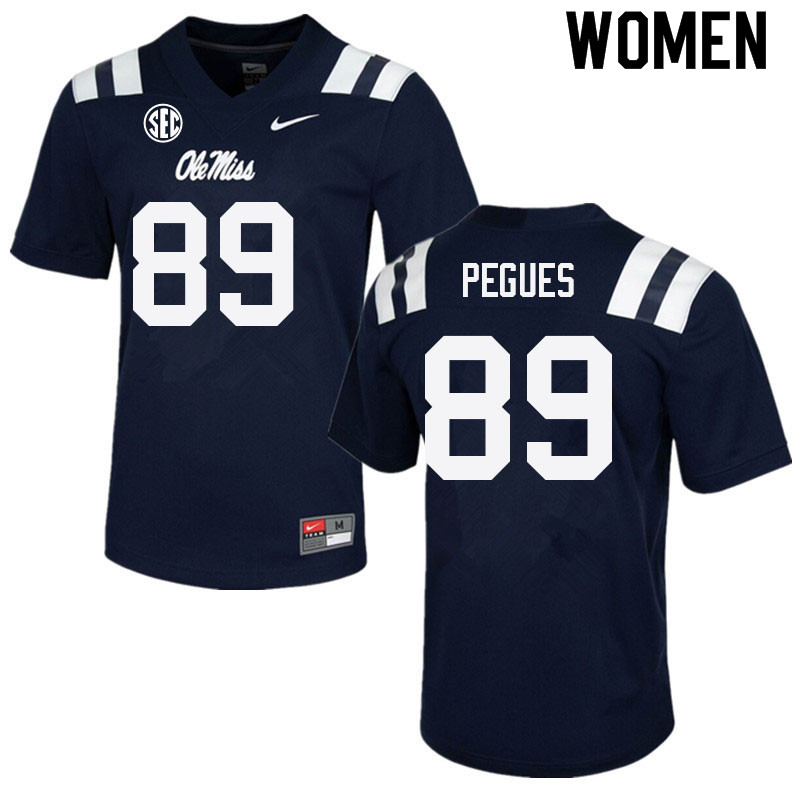 Women #89 JJ Pegues Ole Miss Rebels College Football Jerseys Sale-Navy